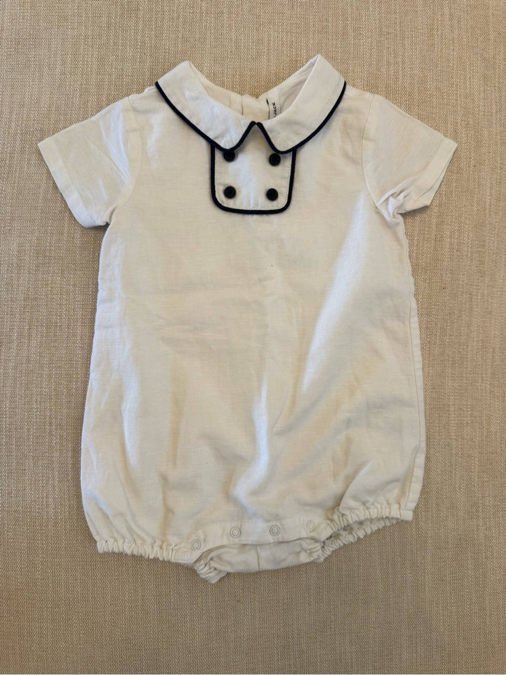 Janie & Jack Classic Boys Romper with Navy Trim